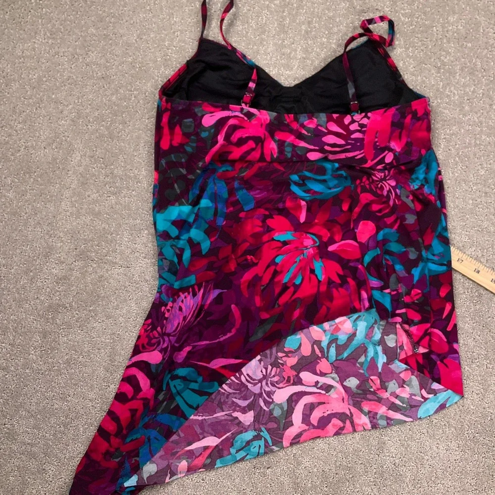 Magicsuit Tankini Top Womens 10 Pink Purple Tropical Floral‎ Swim Side Tie